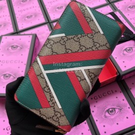 Gucci  GG Green White Red Tricolor Herringbone Pattern Zipper Around Long Wallet Green 429223