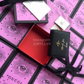 Gucci Bee Letter Flap Leather Short Flap Wallet Black 460185