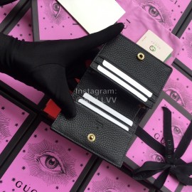 Gucci Bee Letter Flap Leather Short Flap Wallet Black 460185