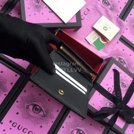 Gucci Bee Letter Flap Leather Short Flap Wallet Black 460185