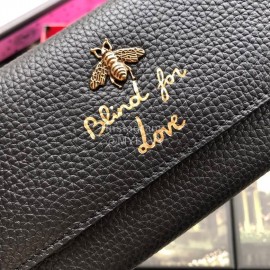 Gucci Bee Letter Long Leather Flip Wallet Black 464070