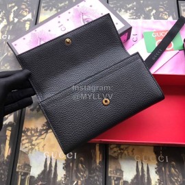 Gucci Bee Letter Long Leather Flip Wallet Black 464070