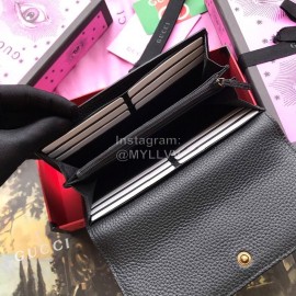 Gucci Bee Letter Long Leather Flip Wallet Black 464070