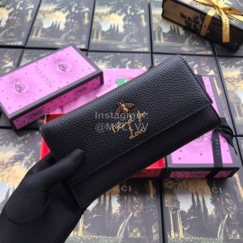 Gucci Bee Letter Long Leather Flip Wallet Black 464070