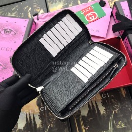 Gucci Athletics Letter Ribbon Zipper Around Long Cowhide Wallet Black 459138
