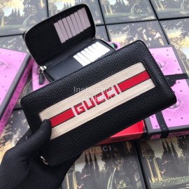 Gucci Athletics Letter Ribbon Zipper Around Long Cowhide Wallet Black 459138
