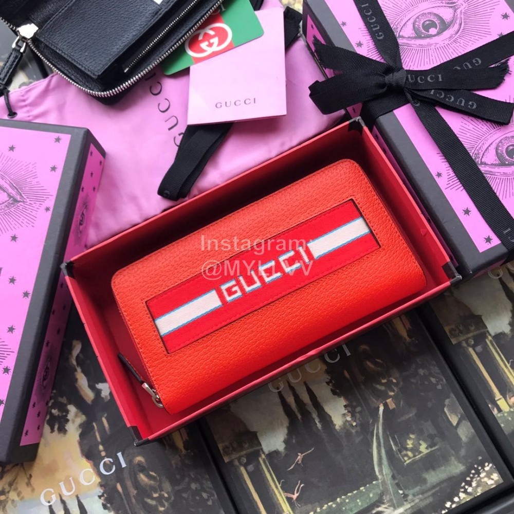 Gucci Athletics Letter Ribbon Zipper Around Long Cowhide Wallet Orange 459138