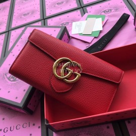 Gucci Double G bi-folding leather long flap wallet red 400586