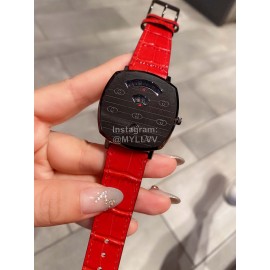 Gucci Grip Series Leather Strap Watch Red