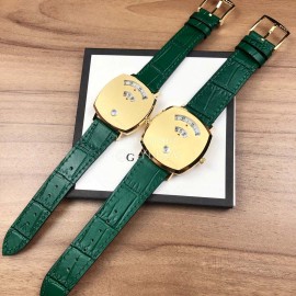 Gucci Arcuate Square Case Green Strap Watch For Men And Women