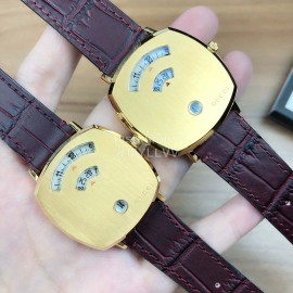 Gucci Arcuate Square Case Wine Red Strap Watch For Men And Women