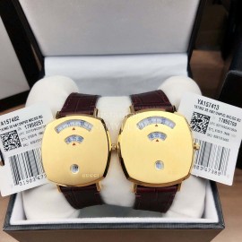 Gucci Arcuate Square Case Wine Red Strap Watch For Men And Women