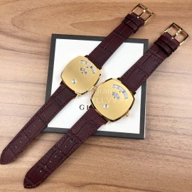 Gucci Arcuate Square Case Wine Red Strap Watch For Men And Women