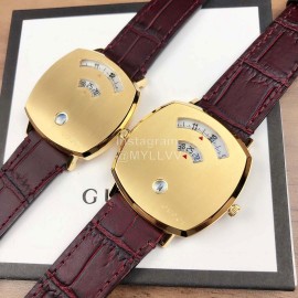 Gucci Arcuate Square Case Wine Red Strap Watch For Men And Women