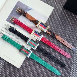 Gucci Frame Square Dial Leather Strap Watch Green