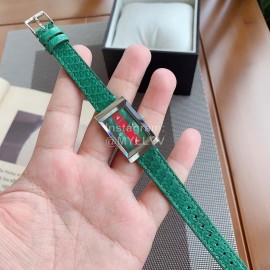 Gucci Frame Square Dial Leather Strap Watch Green