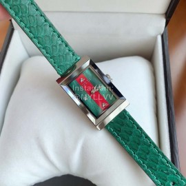 Gucci Frame Square Dial Leather Strap Watch Green