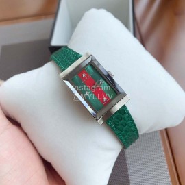 Gucci Frame Square Dial Leather Strap Watch Green