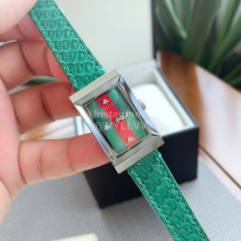 Gucci Frame Square Dial Leather Strap Watch Green