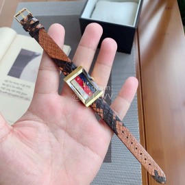 Gucci Frame Square Dial Leather Strap Watch Brown