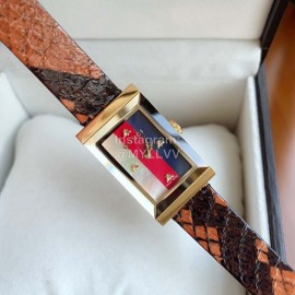 Gucci Frame Square Dial Leather Strap Watch Brown