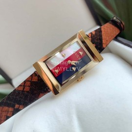 Gucci Frame Square Dial Leather Strap Watch Brown