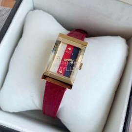 Gucci Frame Square Dial Leather Strap Watch Red