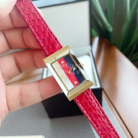 Gucci Frame Square Dial Leather Strap Watch Red