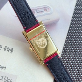 Gucci Frame Square Dial Leather Strap Watch Red