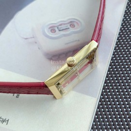 Gucci Frame Square Dial Leather Strap Watch Red