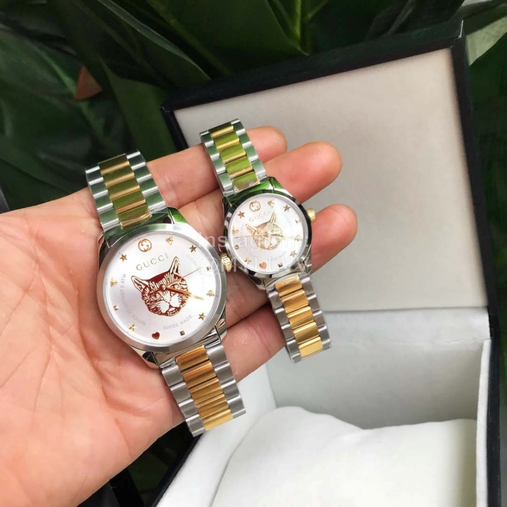Gucci Cat Pattern 316 Fine Steel Strap Watch