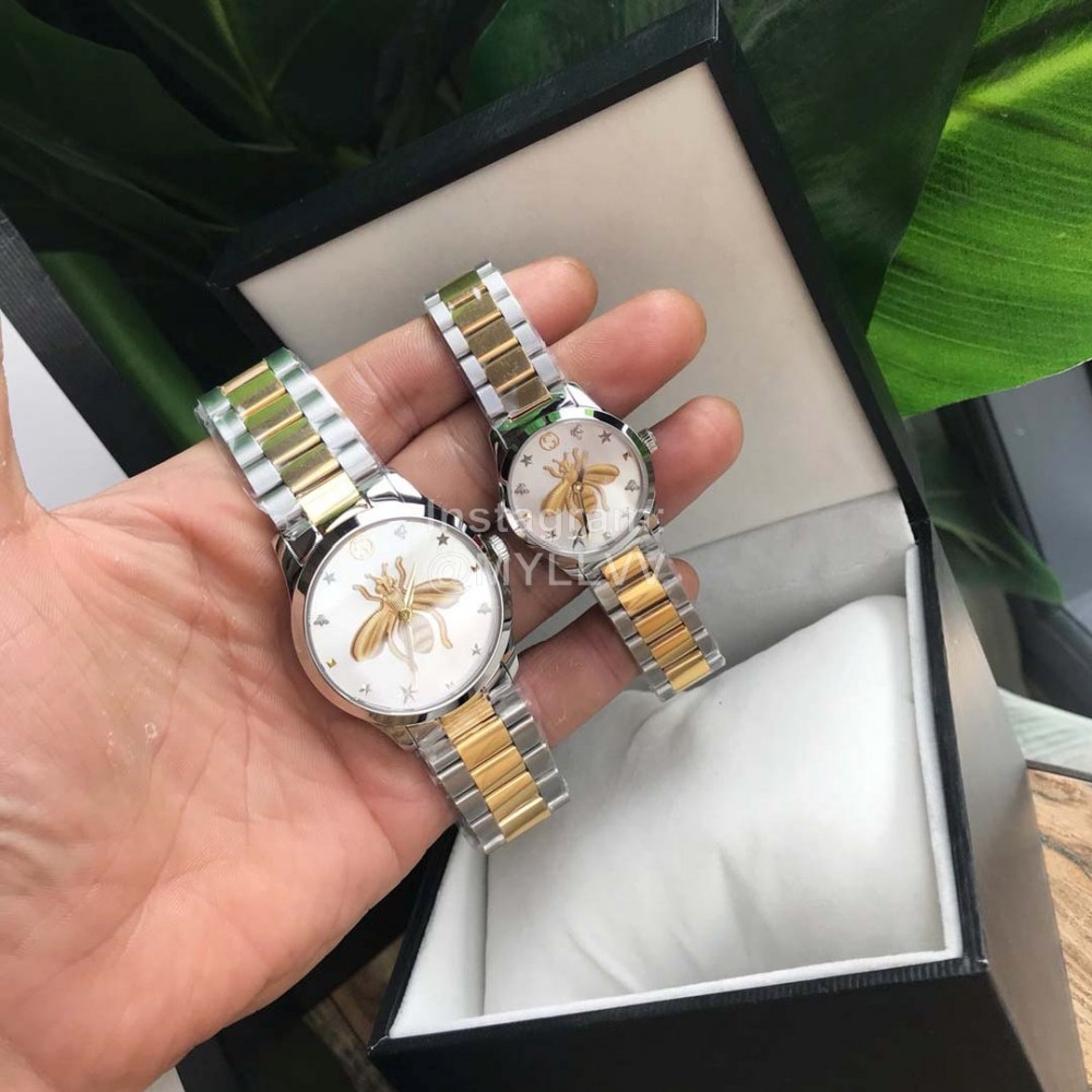 Gucci Bee Pattern 316 Fine Steel Strap Watch