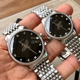 Gucci Bee Pattern Pointer Quartz Watch Silver