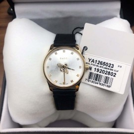 Gucci Sapphire Crystal Glass Leather Strap Watch Black