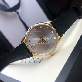 Gucci Sapphire Crystal Glass Leather Strap Watch Black