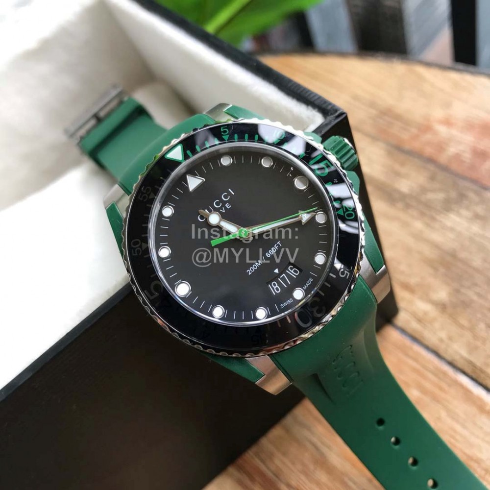Gucci Luminous Green Rubber Strap Watch 