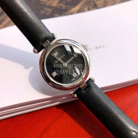 Gucci Black Leather Strap Life Waterproof Watch