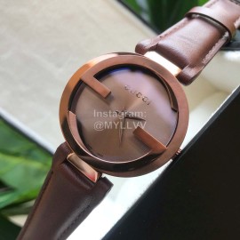 Gucci Leather Strap Sapphire Glass Watch