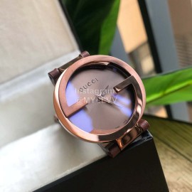 Gucci Leather Strap Sapphire Glass Watch