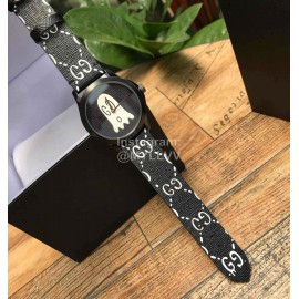 Gucci Black Leather Dial Rubber Strap Watch