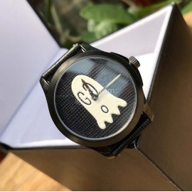Gucci Black Leather Dial Rubber Strap Watch