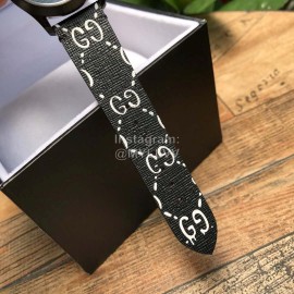 Gucci Black Leather Dial Rubber Strap Watch