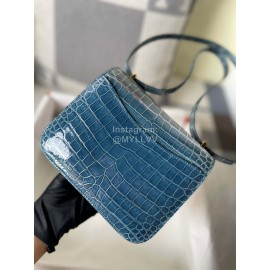 Hermes Constance 18cm Epsom Leather Crossbody Bag Denim Blue