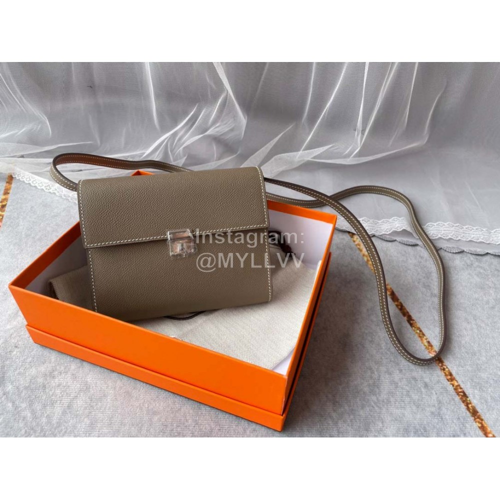 Hermes Clic Leather Silver Buckle Square Crossbody Flap Bag Gray