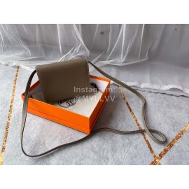 Hermes Clic Leather Silver Buckle Square Crossbody Flap Bag Gray