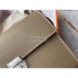 Hermes Clic Leather Silver Buckle Square Crossbody Flap Bag Gray