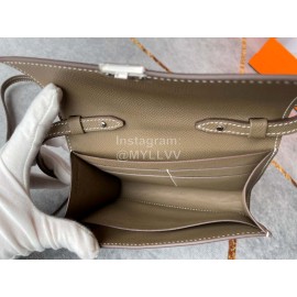 Hermes Clic Leather Silver Buckle Square Crossbody Flap Bag Gray