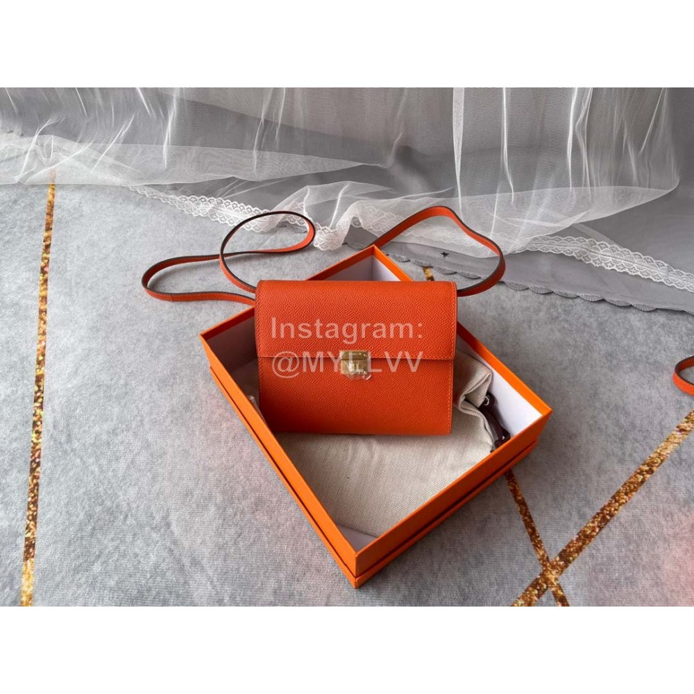 Hermes Clic Leather Gold Buckle Square Crossbody Flap Bag Orange