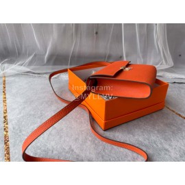 Hermes Clic Leather Gold Buckle Square Crossbody Flap Bag Orange
