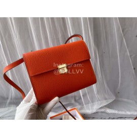 Hermes Clic Leather Gold Buckle Square Crossbody Flap Bag Orange